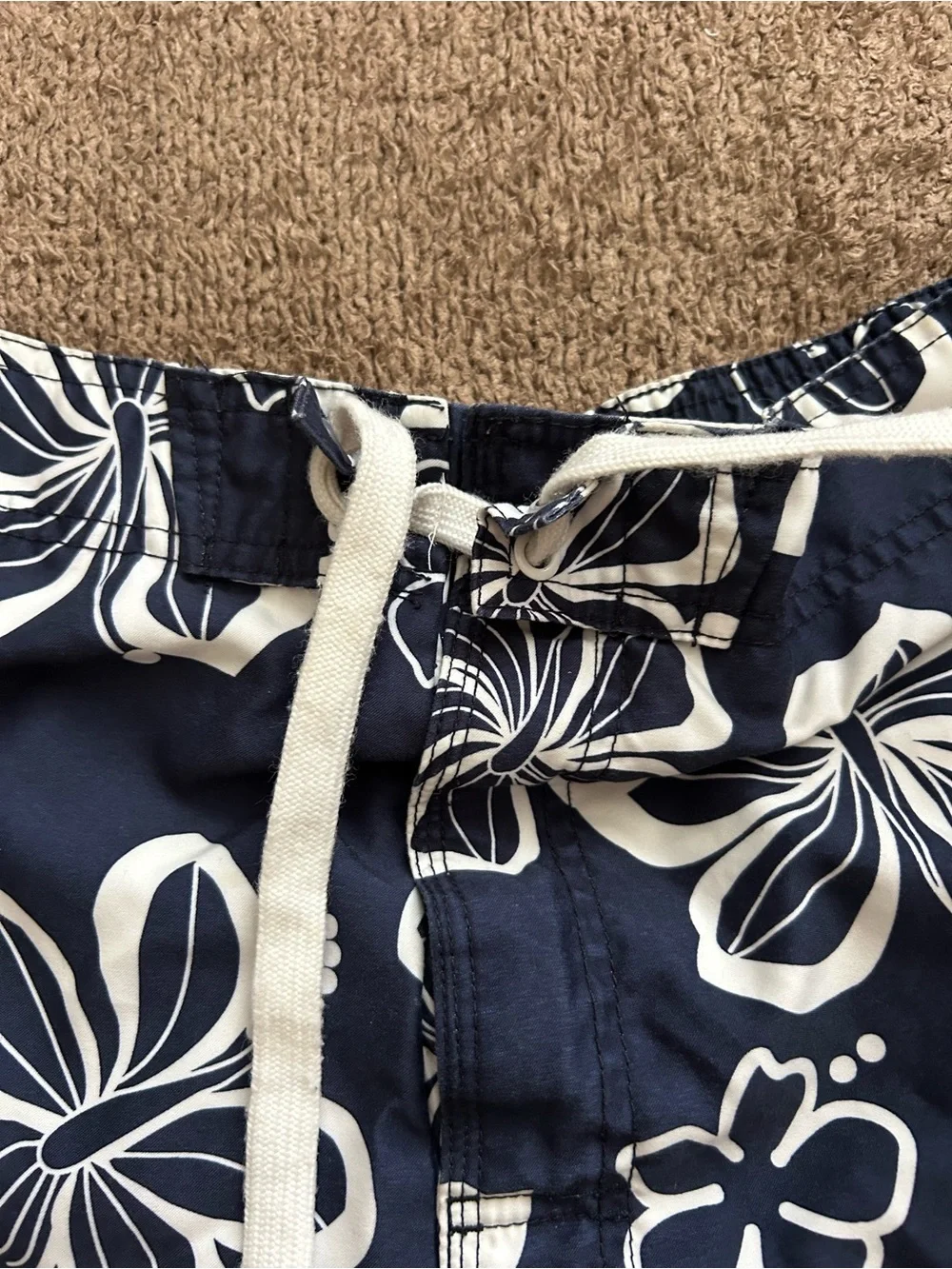 Joe Boxer Y2K White and Navy Hibiscus Swim Trunks